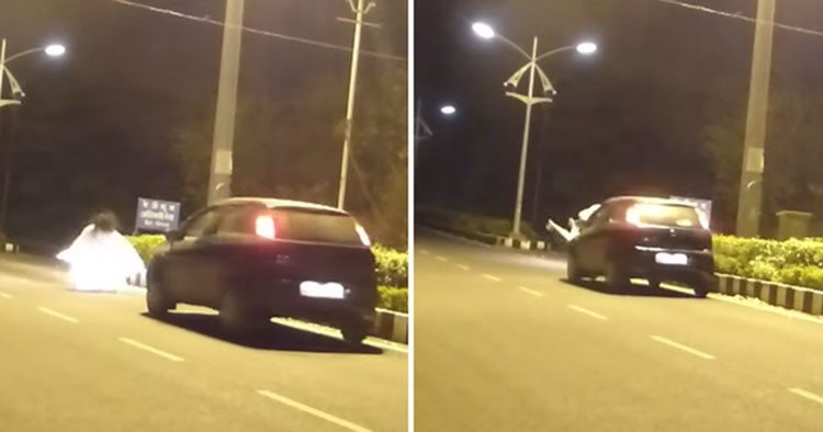 بالفيديو.. مقلب لـ شبحين يؤدي إلى دهس أحدهما بسيارة