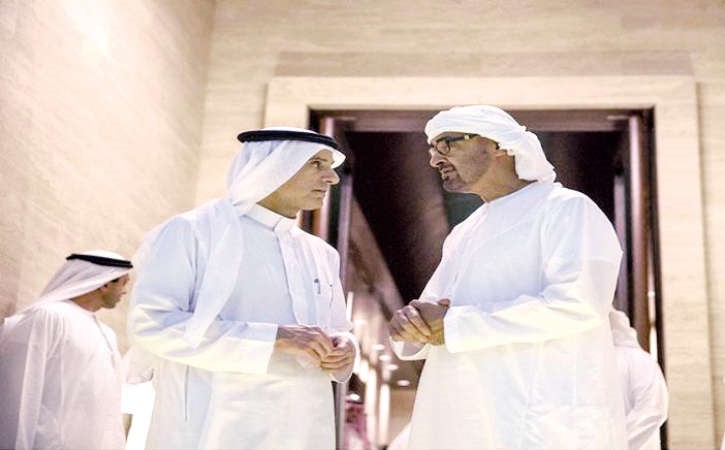 صاحب السمو الشيخ محمد بن زايد ولي عهد ابوظبي نائب القائد الاعلى للقوات المسلحة مستقبلا وزير الخارجية السعودي عادل الجبير 	وام﻿