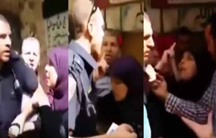 بالفيديو.. امرأة شجاعة تمنع شرطيا إسرائيليا من القبض على فتاة فلسطينية
