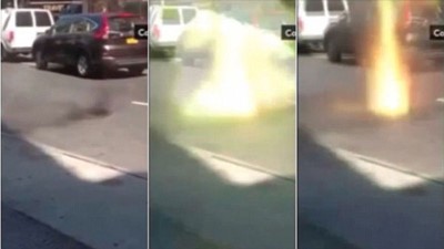 بالفيديو.. 3 فتحات للمجاري تنفث النيران في شوارع نيويورك بسبب الحر الشديد