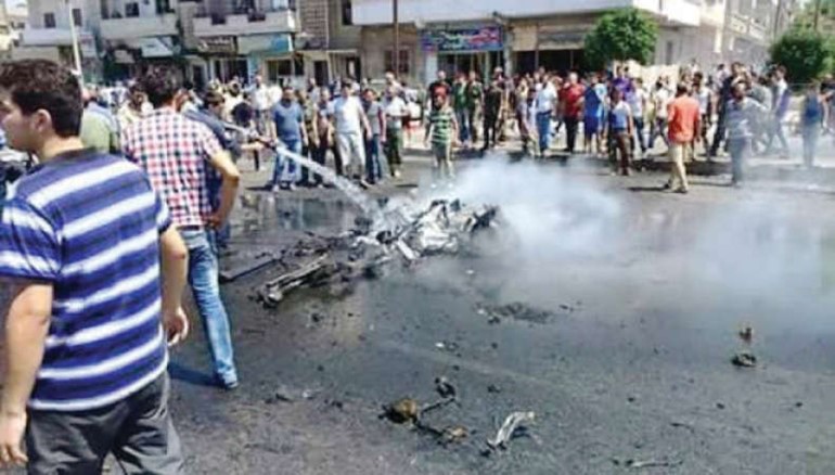 صورة تداولها ناشطون ومواقع الكترونية عن موقع الانفجار في حمص 