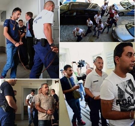 اربع صور لاقتياد المشتبه بهم الى جلسة المثول التي مددت احتجازهم مدة شهر