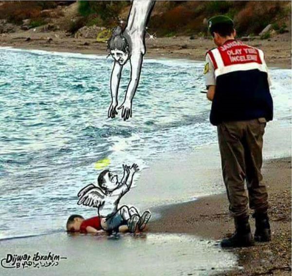 بالصور.. فنانو العالم يودّعون آلان السوري برسوم تدمي القلب