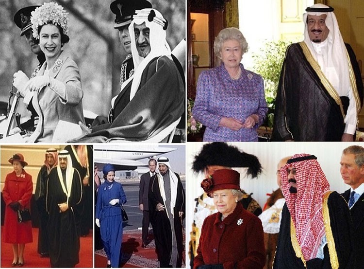 الملكة مع 5 من اصل 7 ملوك سعوديين عاصرتهم، الملك سلمان والملك عبد الله والملك فهد والملك خالد والملك فيصل