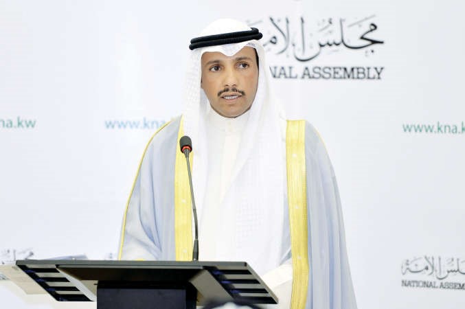 رئيس مجلس الامة مرزوق الغانم متحدثا في المؤتمر الصحافي امس