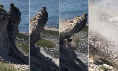 بالفيديو.. لحظة انهيار جرف صخري على جزيرة ببريطانيا