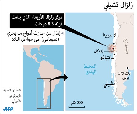 إجلاء مليون شخص في تشيلي بعد زلزال بقوة 8.3 بمقياس ريختر وتحذير من تسونامي