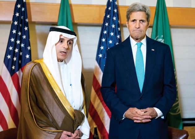 وزير الخارجية السعودي عادل الجبير ملتقيا نظيره الاميركي جون كيري في نيويورك امس الاول افپ