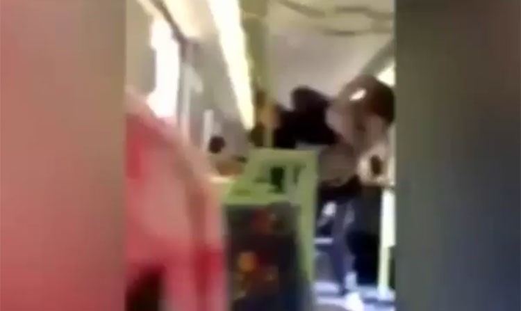 بالفيديو.. عراك عنيف يدور بين امرأتين على متن قطار