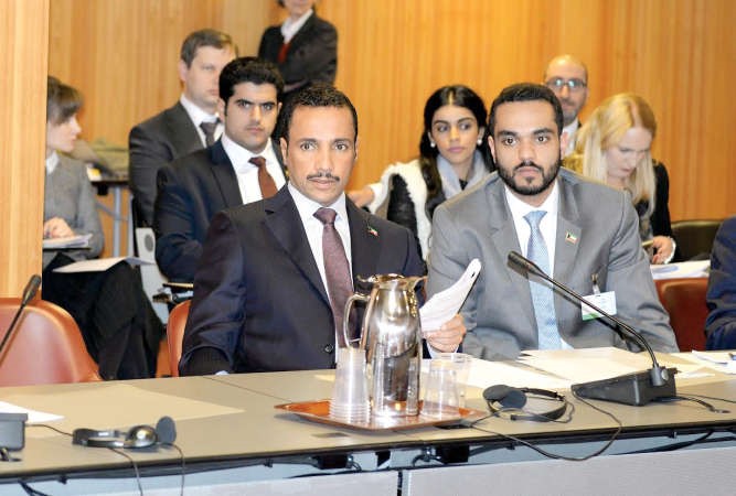 رئيس مجلس الامة مرزوق الغانم مشاركا في اجتماع المجاميع الجيوسياسية في الاتحاد البرلماني الدولي وبجواره طلال الحربان من الشعبة البرلمانية