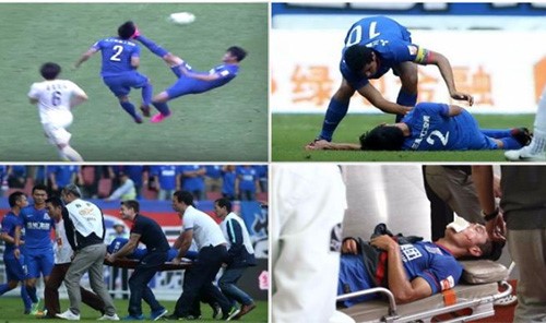 بالفيديو.. لاعب يضرب زميله بأكروباتية في وجهه! 