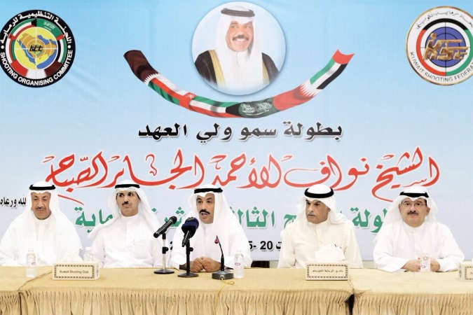 رئيس الاتحاد العربي للرماية ورئيس نادي الرماية الكويتي مدعيج العتيبي يتحدث في المؤتمر الصحافي﻿