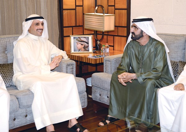 الرئيس مرزوق الغانم خلال اجتماعه مع سمو الشيخ محمد بن راشد مكتوم