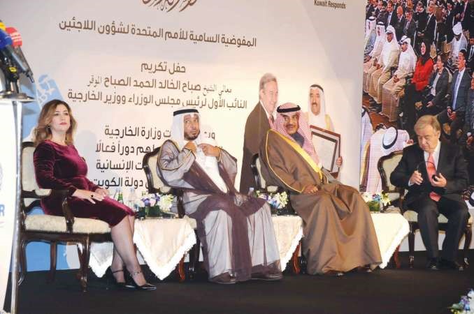 الشيخ صباح الخالد ودعبد الله المعتوق و انطونيو غوتيريس ودحنان حمدان خلال اللقاء