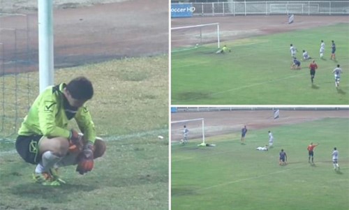 بالفيديو.. حارس كويتي يسجل هدفا غريبا في مرماه! 
