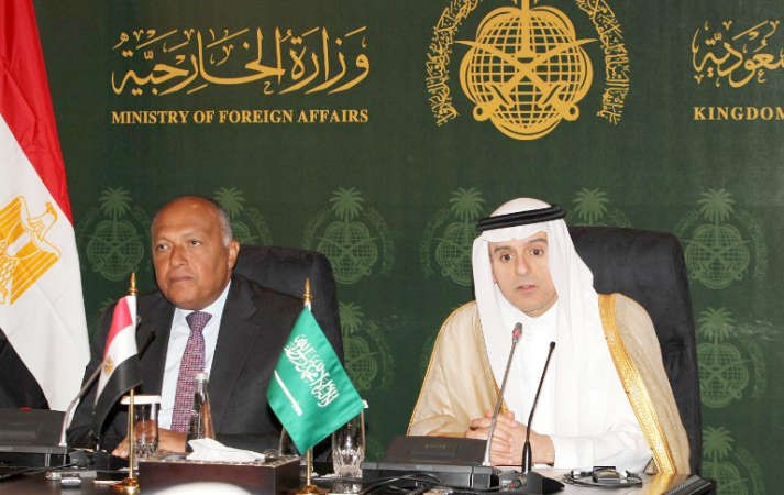 عادل الجبير مع سامح شكري خلال اجتماعات اللجنة المصريةالسعودية المشتركة