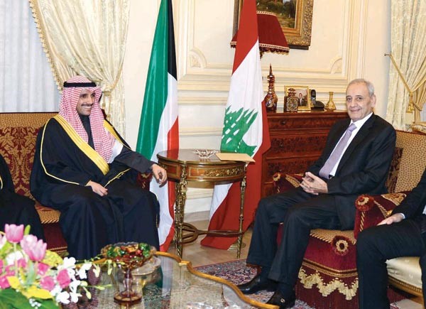 رئيس مجلس الامة مرزوق الغانم خلال زيارته لرئيس مجلس النواب اللبناني نبيه بري