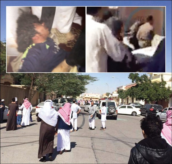 استنفار امني وشعبي في المنطقة التي وقع فيها الحادث وفي الاطار لحظة القبض على احد المتهمين وصورة لمقتل اخر