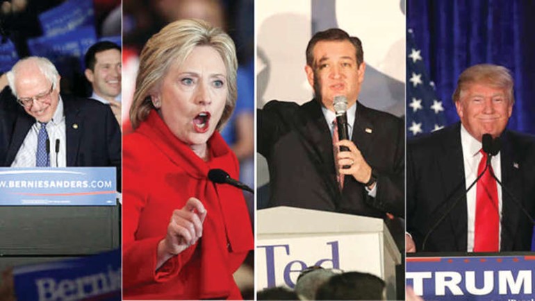 صورة مركبة لدونالد ترامب و تيد كروز وهيلاري كلينتون وبيرني ساندرز﻿