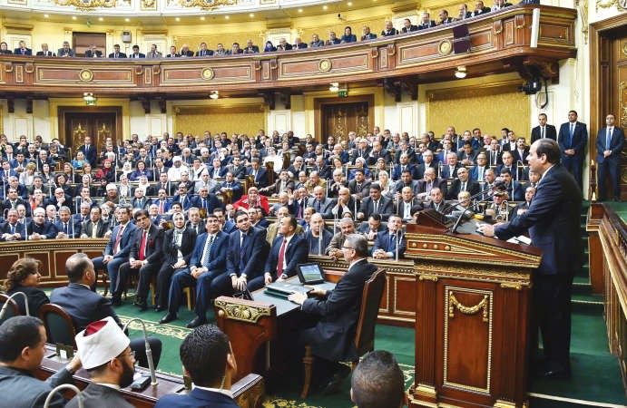الرئيس المصري عبدالفتاح السيسي يلقي كلمته امام مجلس النواب امس	افپ﻿