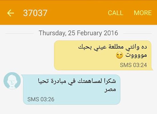 جزء من اغنية حسين الجسمى بحبك موت، اختارها احد المواطنين لتوجيه التحية الى مصر، ودعمها كذلك، كما طالب الرئيس السيسى الشعب فى خطاب الامس