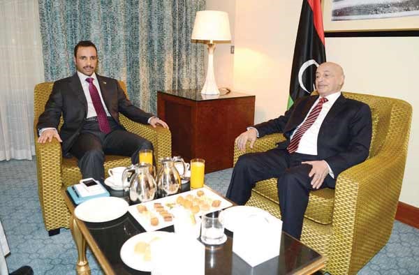 رئيس مجلس الامة مرزوق الغانم لدى استقباله رئيس مجلس النواب الليبي المستشار عقيلة صالح