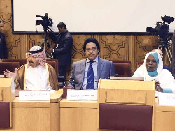 مبارك الخرينج خلال اجتماع لجنة الشؤون الخارجية والسياسية والامن القومي التابعة للبرلمان العربي﻿
