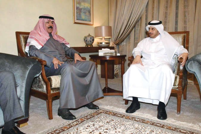 الشيخ محمد الخالد خلال لقائه رئيس وزراء ووزير داخلية قطر الشيخ عبدالله بن ناصر ال ثاني﻿