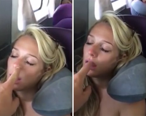 بالفيديو.. شاهد ماذا فعل هذا الرجل بزوجته النائمة في الطائرة