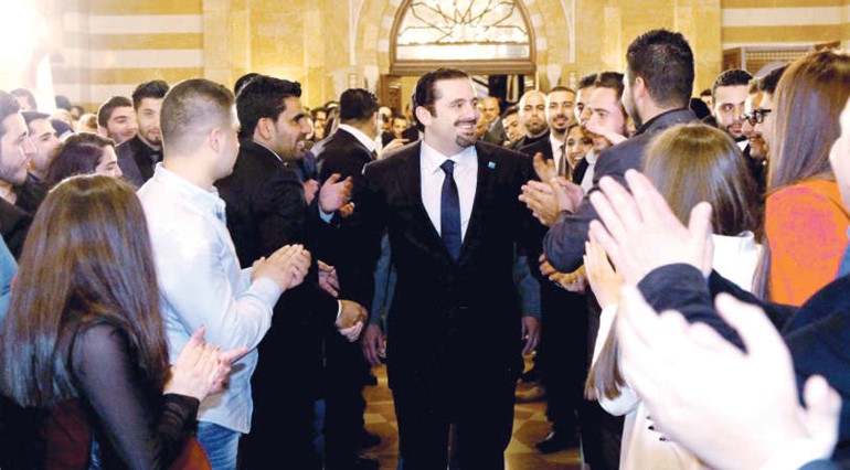 الرئيس سعد الحريري خلال استقباله وفدا موسعا من فعاليات ورؤساء بلديات ومخاتير وكوادر منسقية تيار المستقبل في البترون وجبيل محمود الطويل