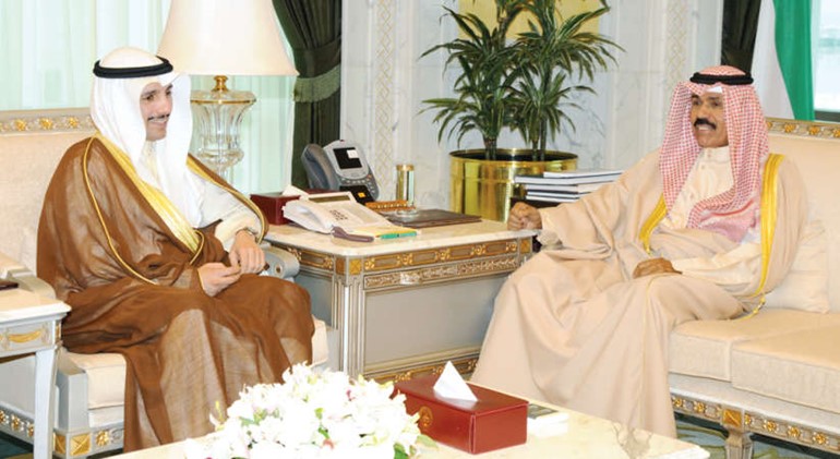 سمو ولي العهد الشيخنواف الاحمد مستقبلا رئيس مجلس الامة مرزوق الغانم 