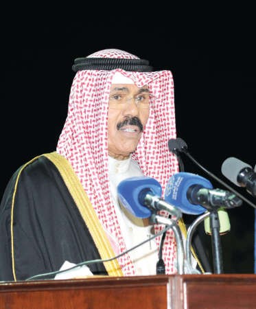 سمو ولي العهد الشيخ نواف الاحمد متحدثا في الحفل