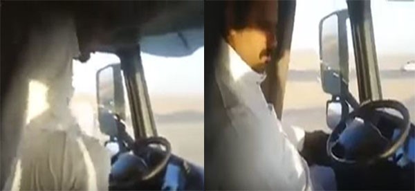 بالفيديو.. مقيم يمني في السعودية يقود شاحنة على طريق سريع وينتقل من مقعد السائق الى المقعد الآخر