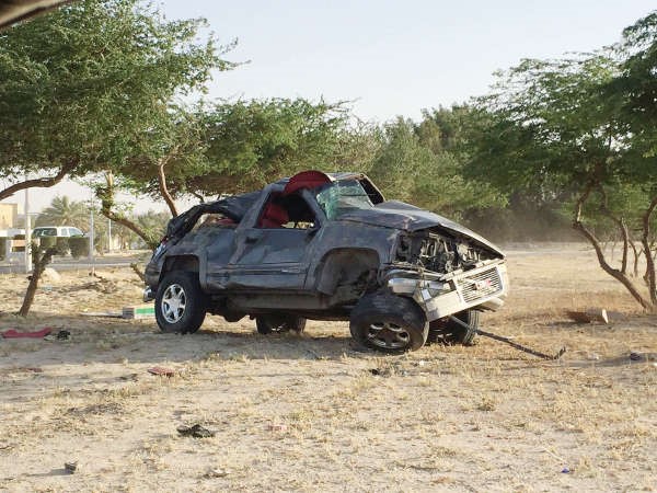 المركبة بعد تهشمها بسبب الحادث