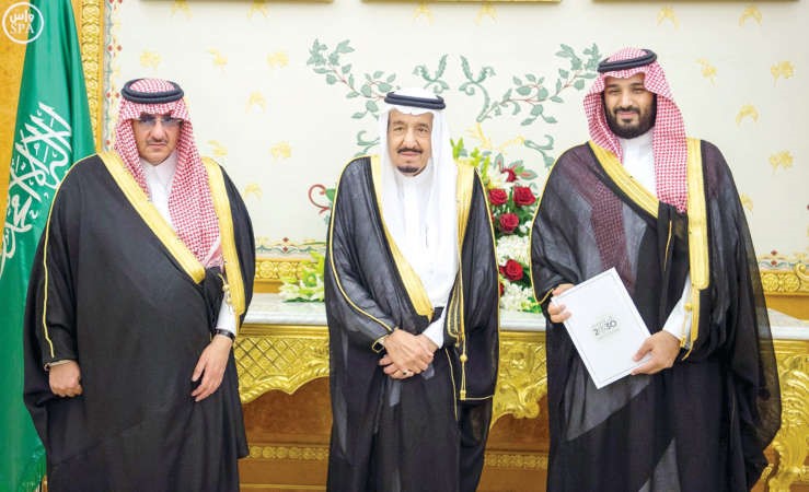 خادم الحرمين الشريفين الملك سلمان بن عبدالعزيز وولي العهد صاحب السمو الملكي الامير محمد بن نايف وولي ولي العهد