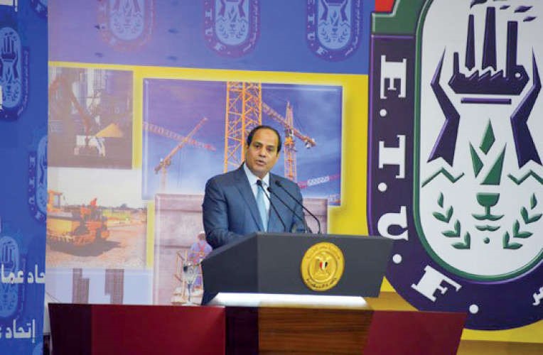 الرئيس المصري عبدالفتاح السيسي ملقيا كلمته في احتفال عيد العمال
