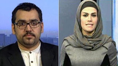 المذيعة شينا شيراني وحميد رضا عمادي مدير الاخبار في برس تي في