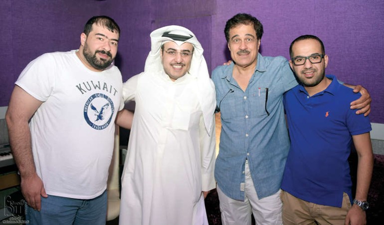 ابراهيم الحربي مع المنتج والكاتب بندر طلال السعيد والمخرج علي العلي والموزع حسن الرئيسي﻿