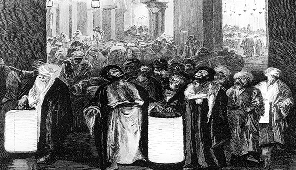 وفي العام 1881، نقل الرسام الرحالة الالماني فيلهالم غانتز ما راه اثناء رحلته الى مصر خلال فترة رمضان، فرسم هذه اللوحة لمجموعة من المصريين خلال الصلاة اثناء شهر الصوم