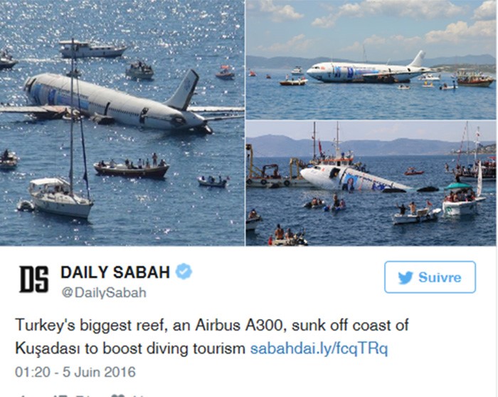 بالفيديو والصور ..تركيا تغرق طائرة ركاب "A300" لجذب السياح !