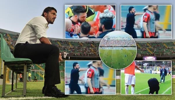 (فيديو)في ليلة تأهله للدرجة الثانية..غاتوزو يتلقى عبوة مياه برأسه! 