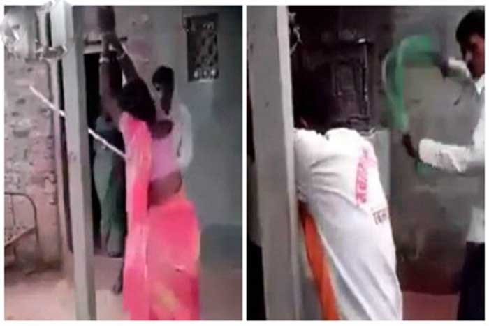 بالفيديو..رجل يجلد زوجته وصديقها أمام حشد من الناس دفاعًا عن شرفه