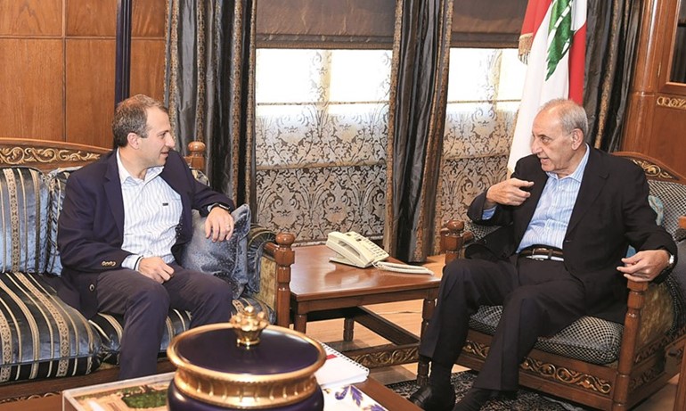 رئيس مجلس النواب نبيه بري مستقبلا رئيس التيار الوطني الحر الوزير جبران باسيلمحمود الطويل