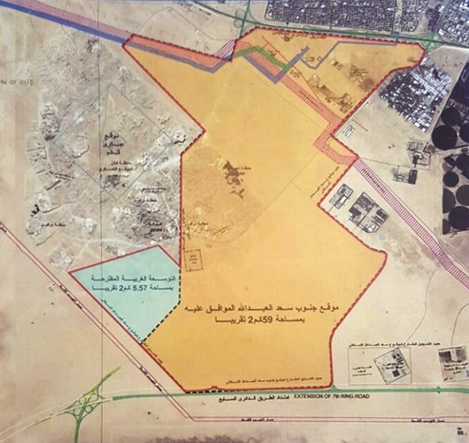 خريطة توضح التوسعة الجديدة في موقع مشروع جنوب سعد العبدالله الاسكاني 