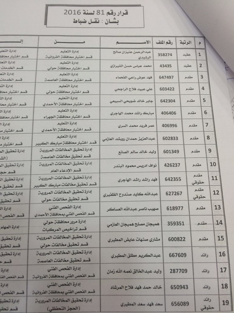 تنقلات في المرور والداخلية 