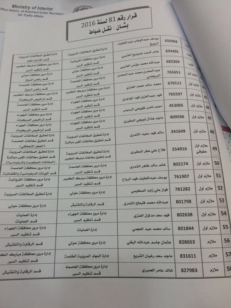تنقلات في المرور والداخلية 