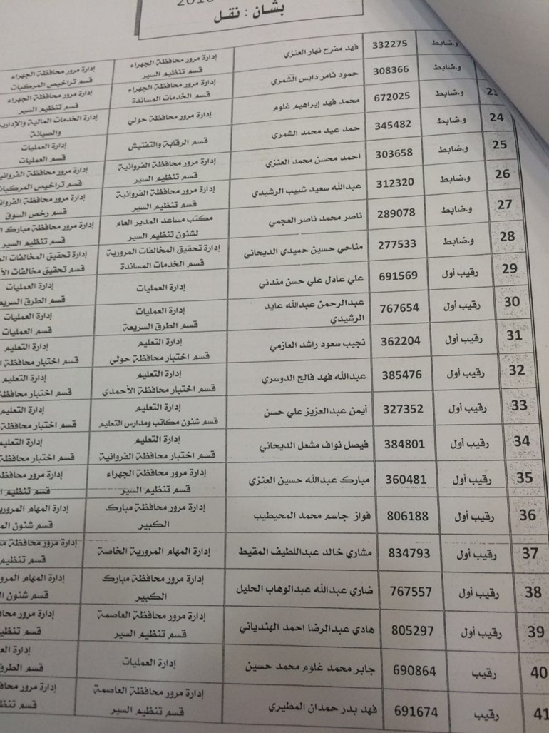 تنقلات في المرور والداخلية 