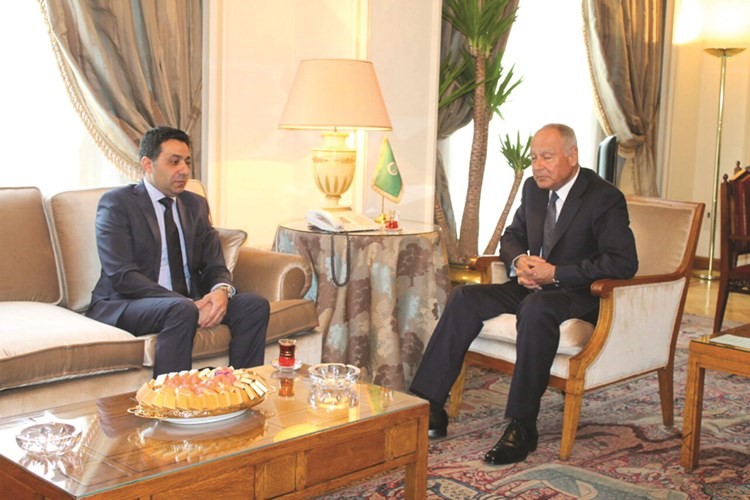 احمد ابوالغيط خلال استقباله السفير احمد البكر﻿