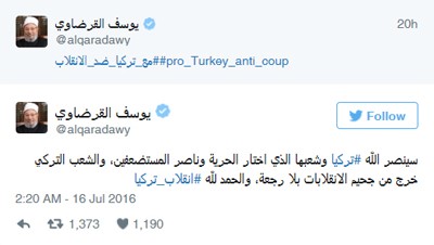 القرضاوي: أبشر أيها الشعب التركي فوالله لا يخزيك الله أبدا .. والعريفي "اليوم يومك فافرحي يا أنقرة"