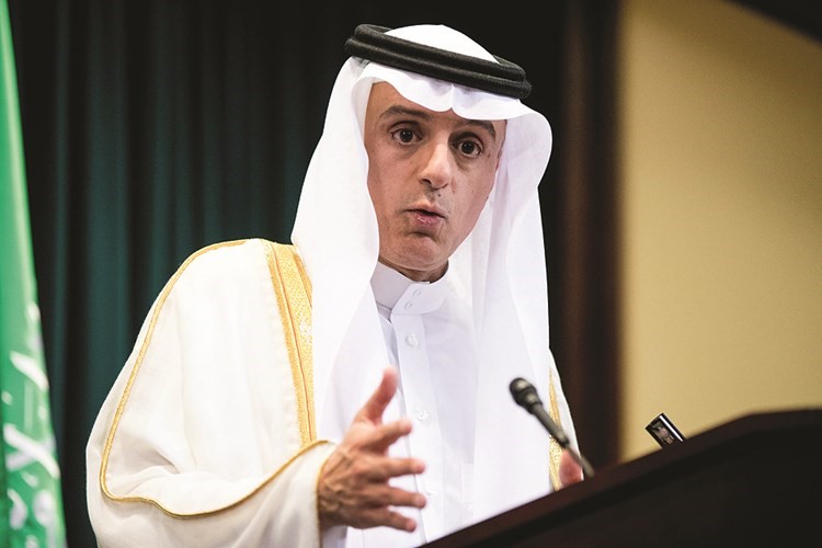 عادل الجبير خلال مؤتمر صحافي في واشنطن امس الاول اب
